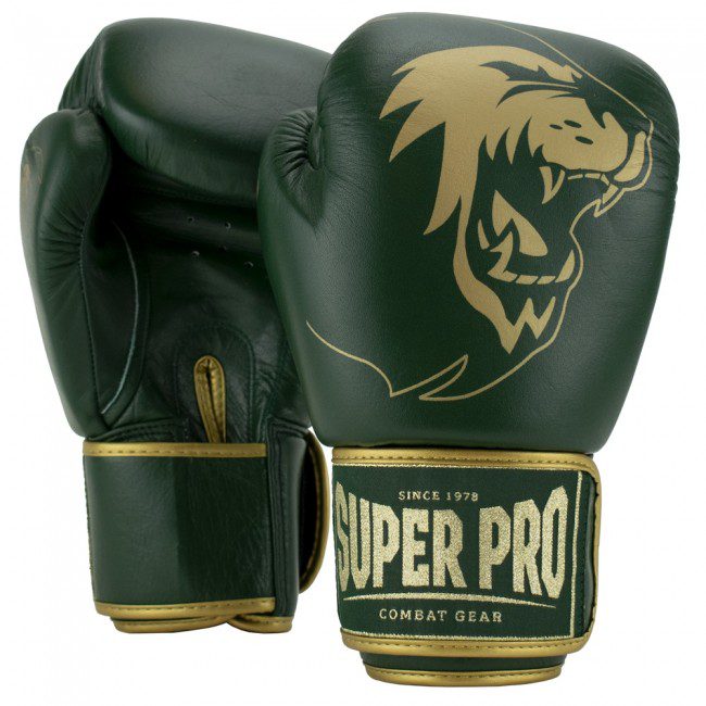 Super Pro Combat Gear Warrior SE Lederen (kick)bokshandschoenen Groen/Goud 10 Oz. Super Pro Combat Gear Warrior SE Lederen (kick)bokshandschoenen Groen/Goud 10 Oz.