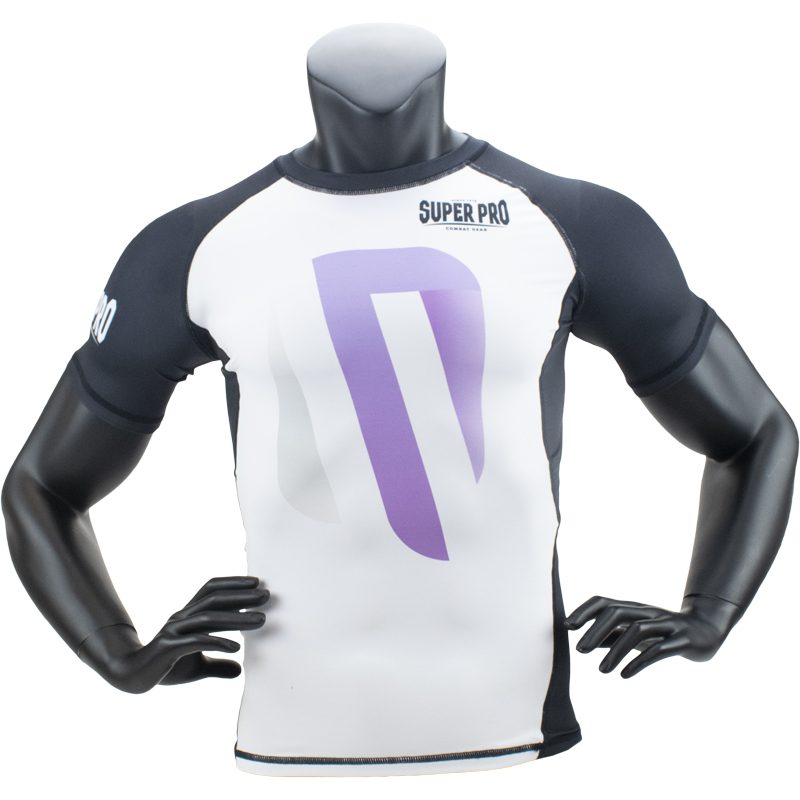 Super Pro Combat Gear Rashguard Shortsleeve No Mercy , wit - paars - zilver Super Pro Combat Gear Rashguard Shortsleeve No Mercy , wit - paars - zilver