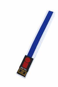 Judoband wit met blauw streep