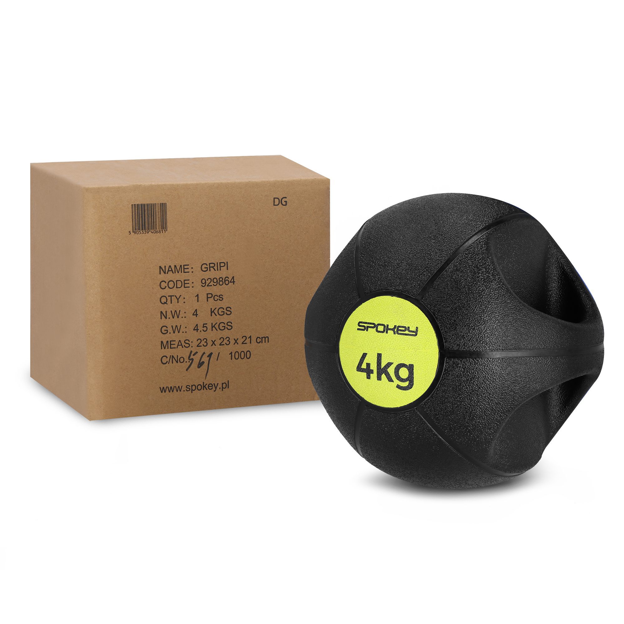 Spokey GRIPI Gewichtbal 4 kg met handgrepen voor krachttraining Spokey GRIPI Gewichtbal 4 kg met handgrepen voor krachttraining