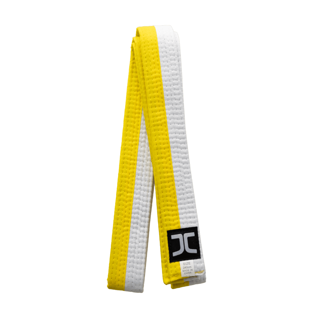 JCalicu Taekwondoband - half Wit half Geel - Wit / Geel (JC-7013H) JCalicu Taekwondoband - half Wit half Geel - Wit / Geel (JC-7013H)