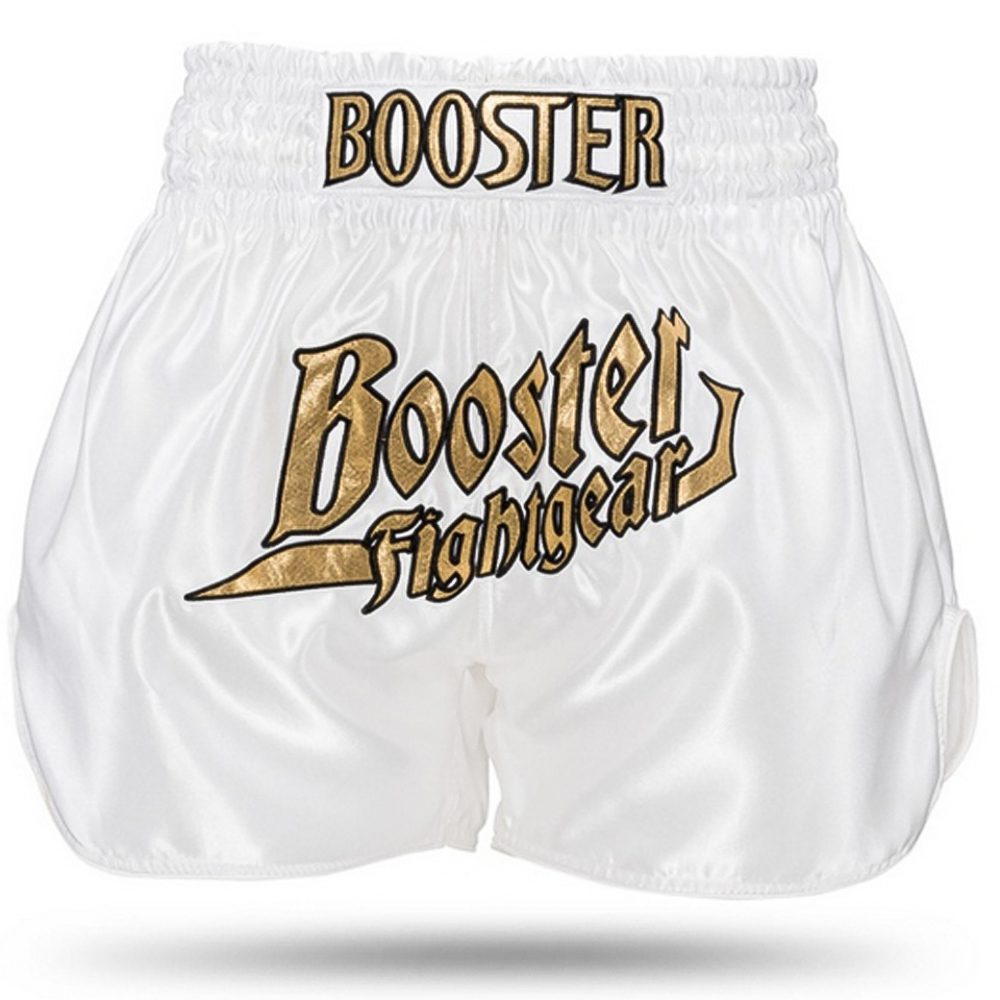 Booster Fight Gear Kickboksbroekje Thunder Wit Goud (TBT THUNDER WH GD) Booster Fight Gear Kickboksbroekje Thunder Wit Goud (TBT THUNDER WH GD)