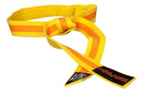 TOP TEN Karateband “KAMPFKATZEN” tweekleurig Geel - Oranje