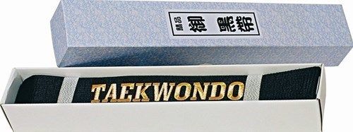 Hayashi Taekwondoband met box (met borduring) “TAEKWONDO” Zwart