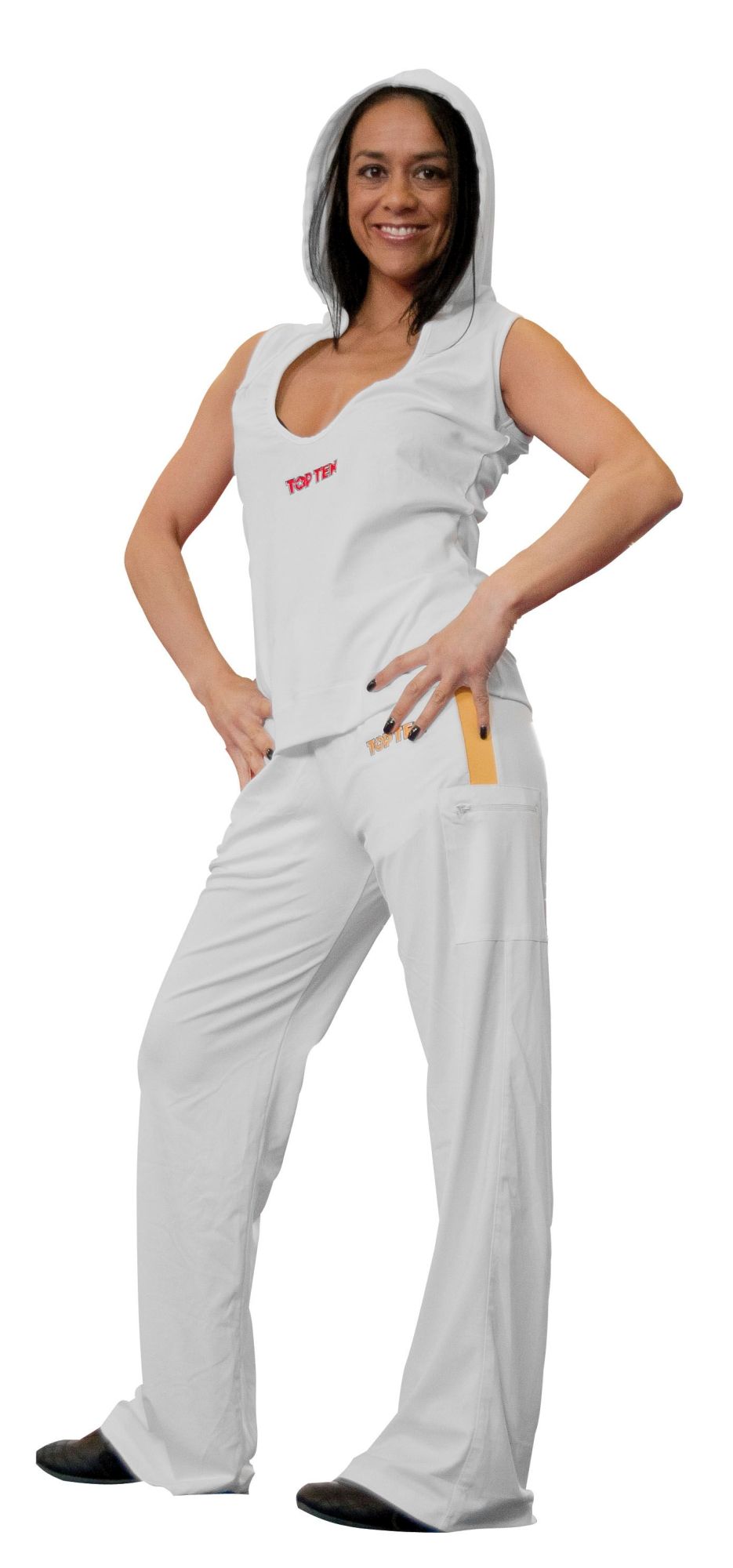 TOP TEN Mouwloos hoodie voor dames met lage hals Wit | Vechtsportwinkel