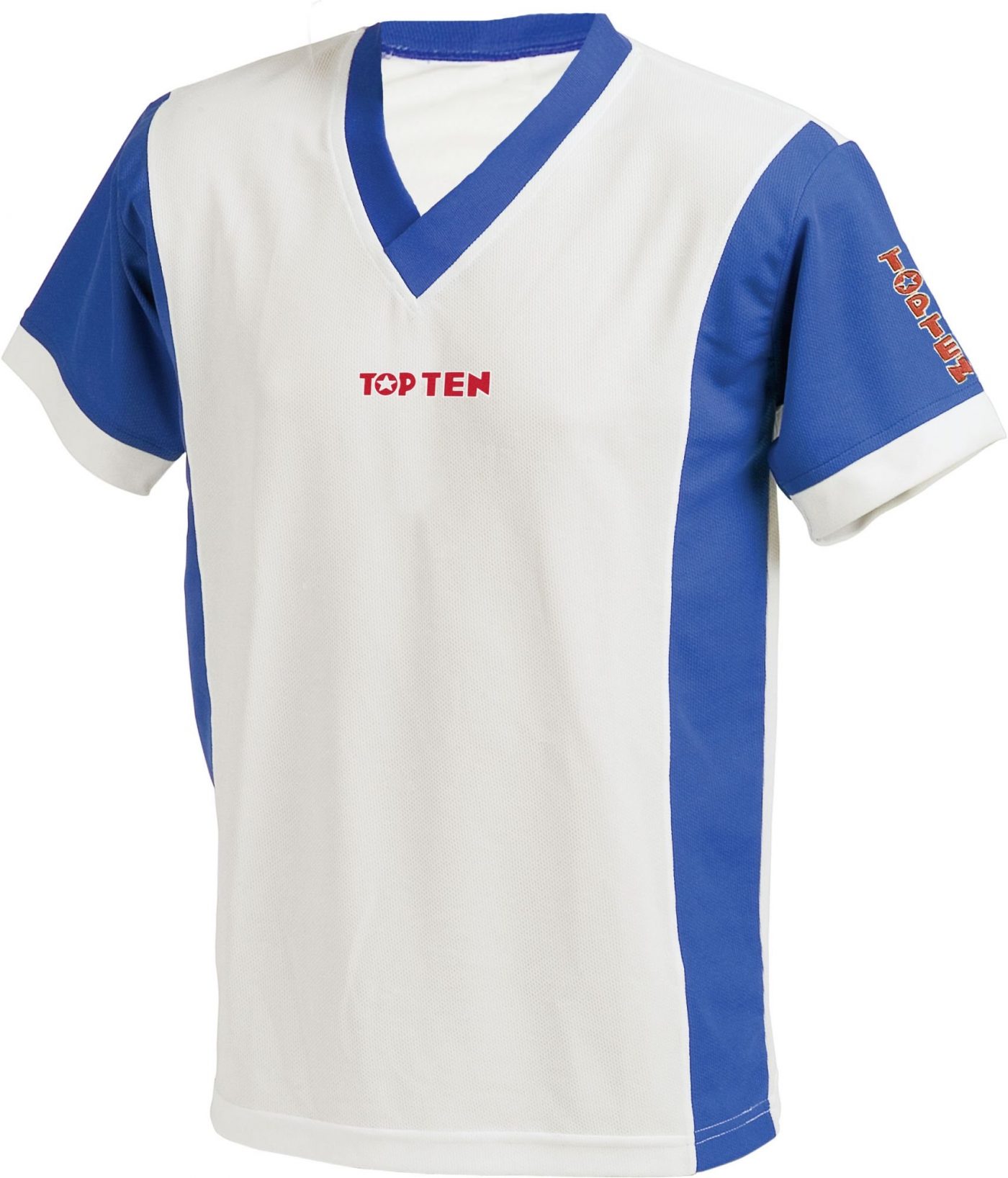 TOP TEN T-Shirt  V-Hals “UNISEX” Blauw - Wit
