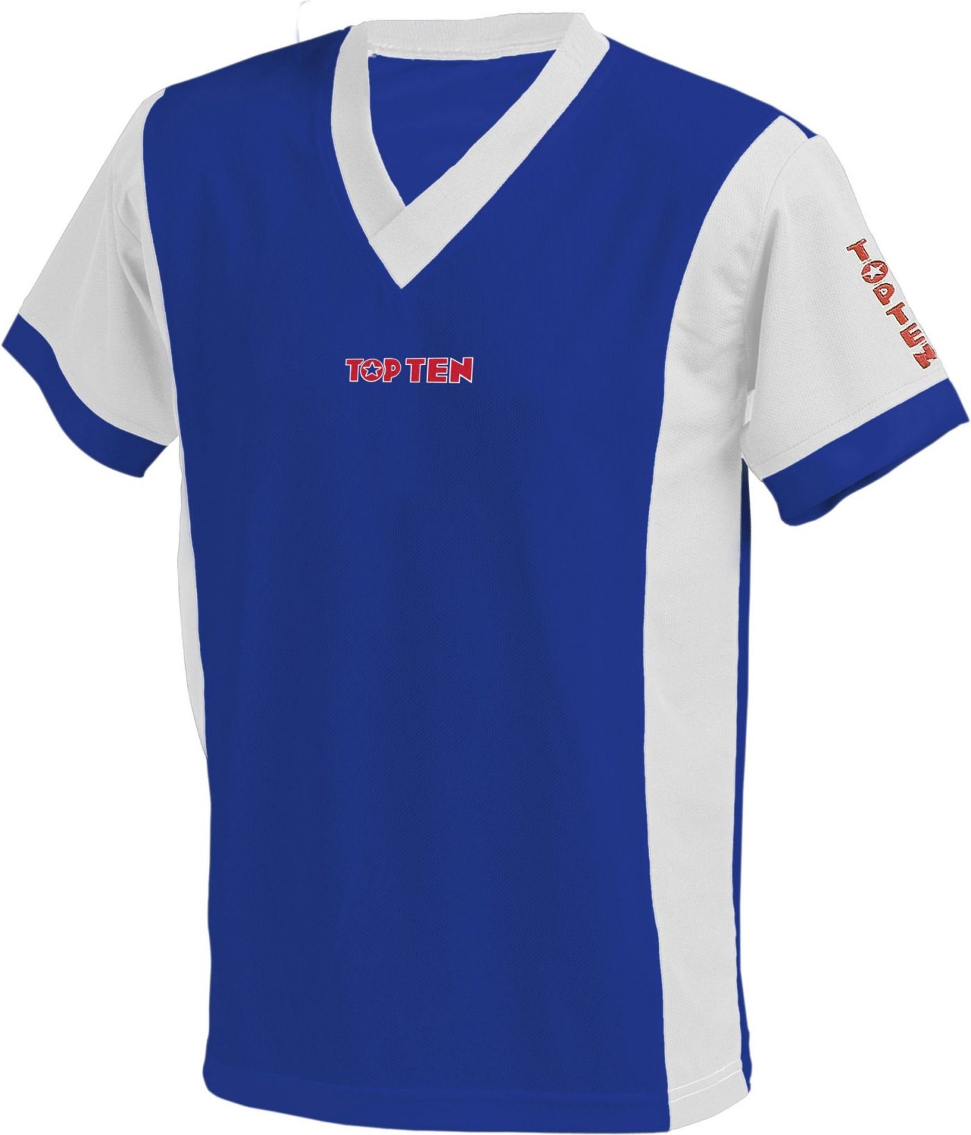 TOP TEN T-Shirt  V-Hals “UNISEX” Blauw - Wit