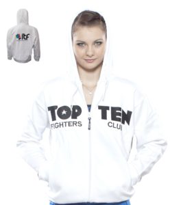 TOP TEN Trui met hoodie en rits “TOP TEN Fighters Club” Wit<!-- 197439 Budoland -->