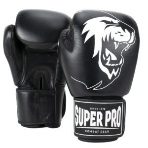 Super Pro Combat Gear Warrior kickbokshandschoenen leder (Zwart/Wit)<!-- 270118 Sportief BV -->