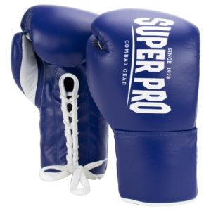 Super Pro Combat Gear Winner Wedstrijdhandschoenen Veter Blauw/Wit 10oz - Super Pro bokshandschoenen