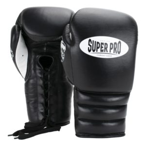 Super Pro Combat Gear Knock Out Bokshandschoenen Veter (Zwart/Wit)<!-- 270326 Sportief BV -->