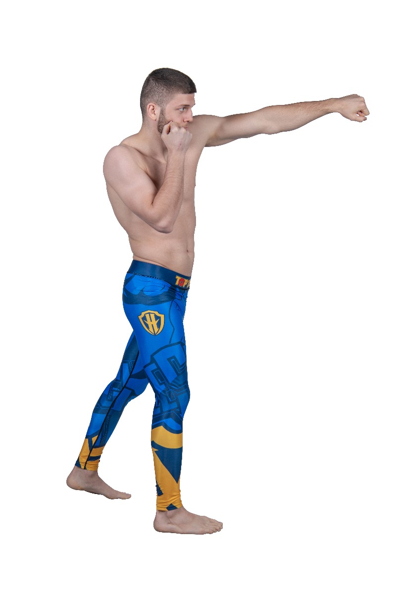 TOP TEN MMA Compressiebroek / legging “Hercules” (Blauw - Geel)