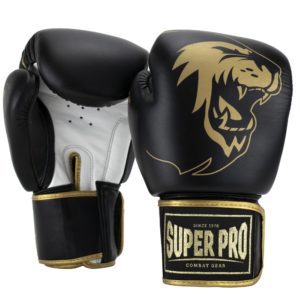 Super Pro Combat Gear Warrior SE Lederen (kick)bokshandschoenen Zwart/Goud/Wit 12oz - Super Pro bokshandschoenen