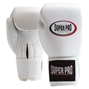 Super Pro Combat Gear Thai-Pro Lederen (Thai)bokshandschoenen Wit/Zwart 12oz - Super Pro bokshandschoenen