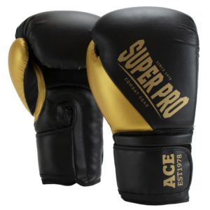Super Pro Combat Gear ACE (kick)bokshandschoenen Zwart/Goud<!-- 372702 Sportief BV -->