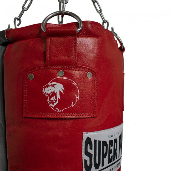 Super Pro Leather Punch Bag Split Zwart/Rood 183x35