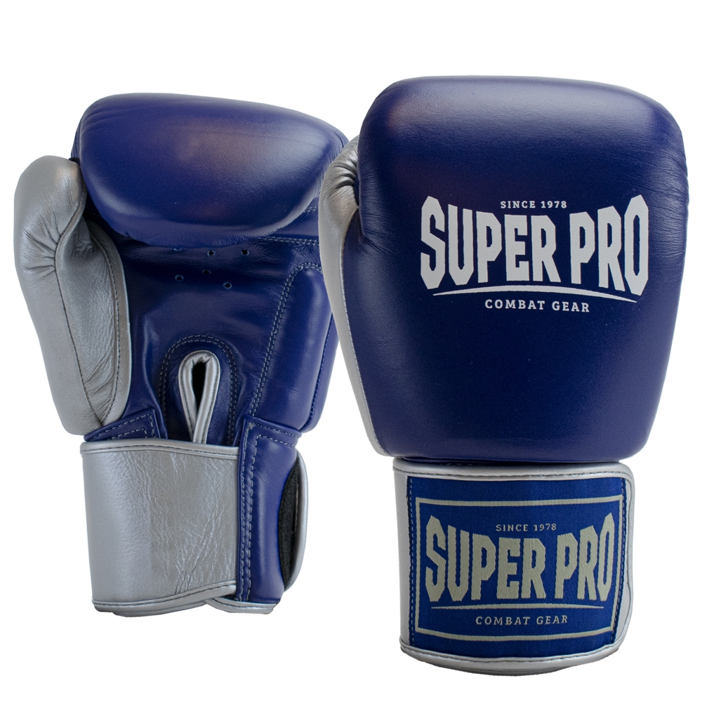 Super Pro Lederen (thai)bokshandschoenen Enforcer Blauw/Zilver/Wit<!-- 391413 Sportief BV -->