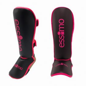 Essimo Shin-Instep ''Compact'' Flex PU - Zwart/Neon Roze - Scheenbeschermers kickboksen