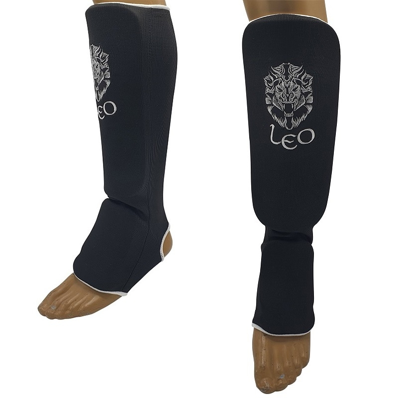 Leo Shin-n-step Elasticated Cotton Black - Scheenbeschermers kickboksen