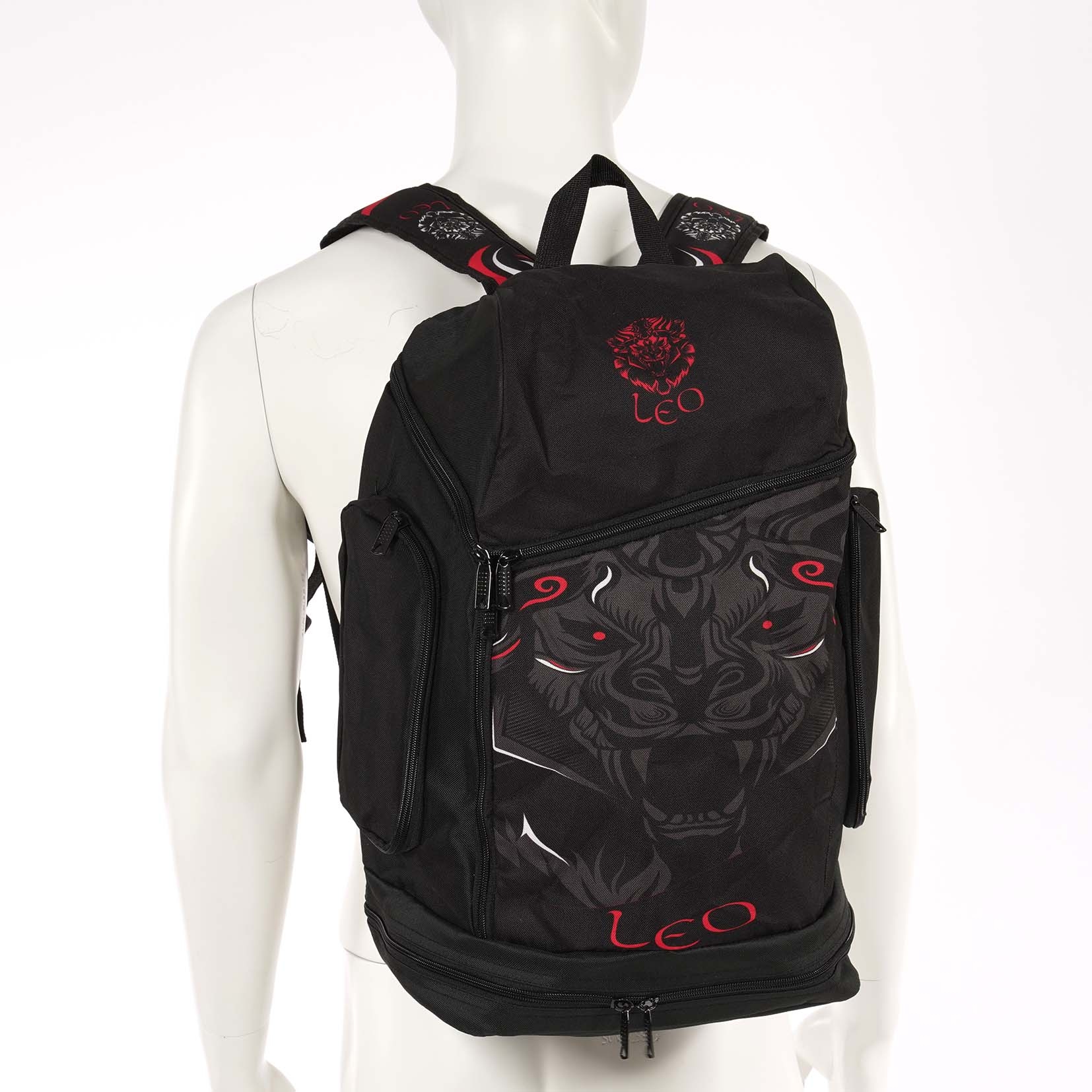 Leo Backpack – Black/White/Red<!-- 410155 Essimo -->