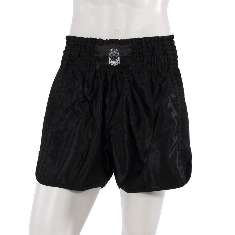 Leo Kickboxing Short MESH Plain Black<!-- 409991 Essimo -->