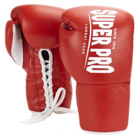 Super Pro Combat Gear Winner Wedstrijdhandschoenen Veter Rood/Wit 10oz - Super Pro bokshandschoenen