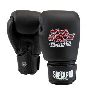 Super Pro Combat Gear Thaibokshandschoenen Half Leder Pattaya MADE in THAILAND Zwart 10 oz - Super Pro bokshandschoenen