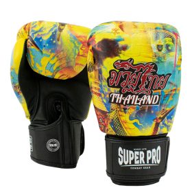 Super Pro Combat Gear Thaibokshandschoenen Leder Pattaya MADE in THAILAND Geel 10 oz - Super Pro bokshandschoenen