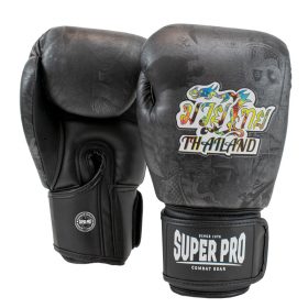 Super Pro Combat Gear Thaibokshandschoenen Leder Pattaya MADE in THAILAND Zwart