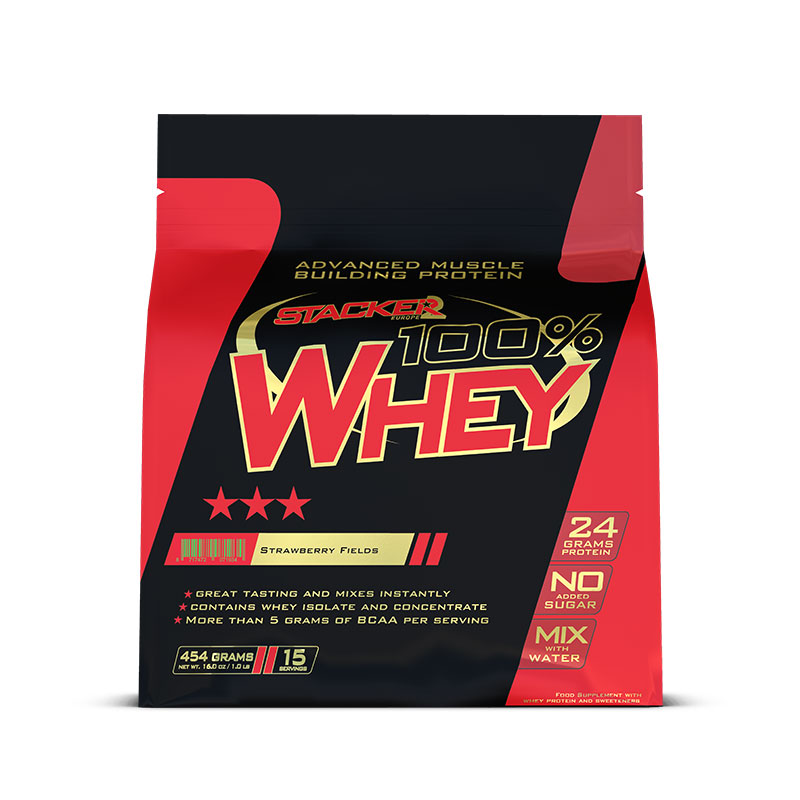 Stacker 100% Whey Protein - 454 gram - Strawberry Fields