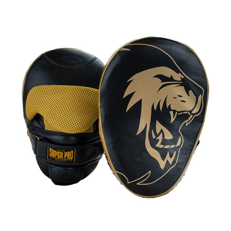 Super Pro Combat Gear Handpads Curved Leder Zwart/Goud