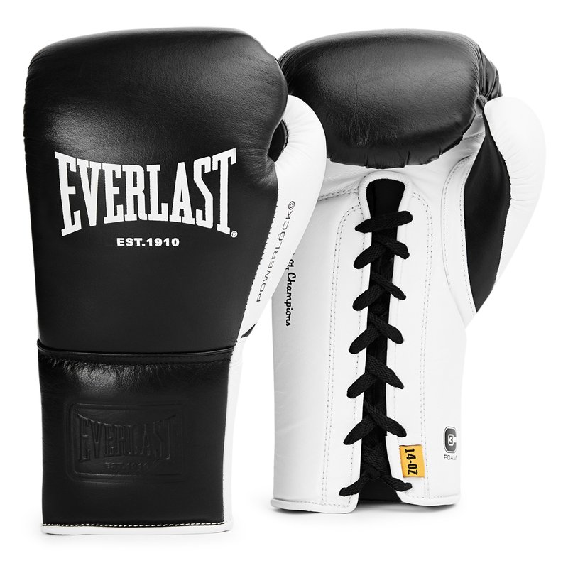Everlast Powerlock Pro OG laceup (kick)boxing Glove (Zwart/Wit)