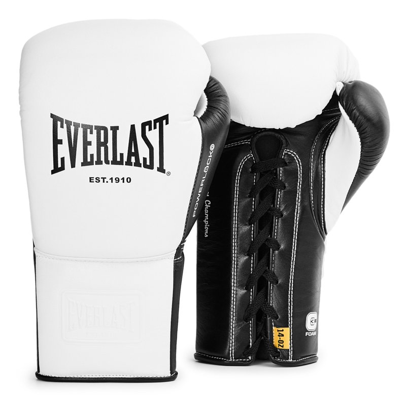 Everlast Powerlock Pro OG laceup (kick)boxing Glove (Wit/Zwart)