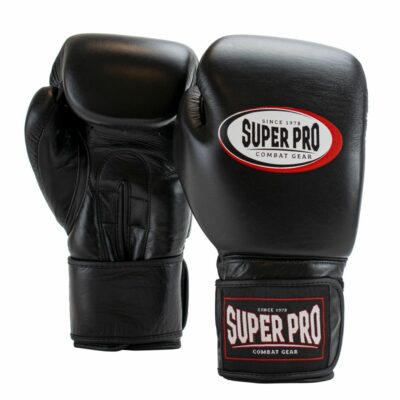 Super Pro Combat Gear Bokshandschoen - Thai pro Lederen (thai)bokshandschoenen - Zwart