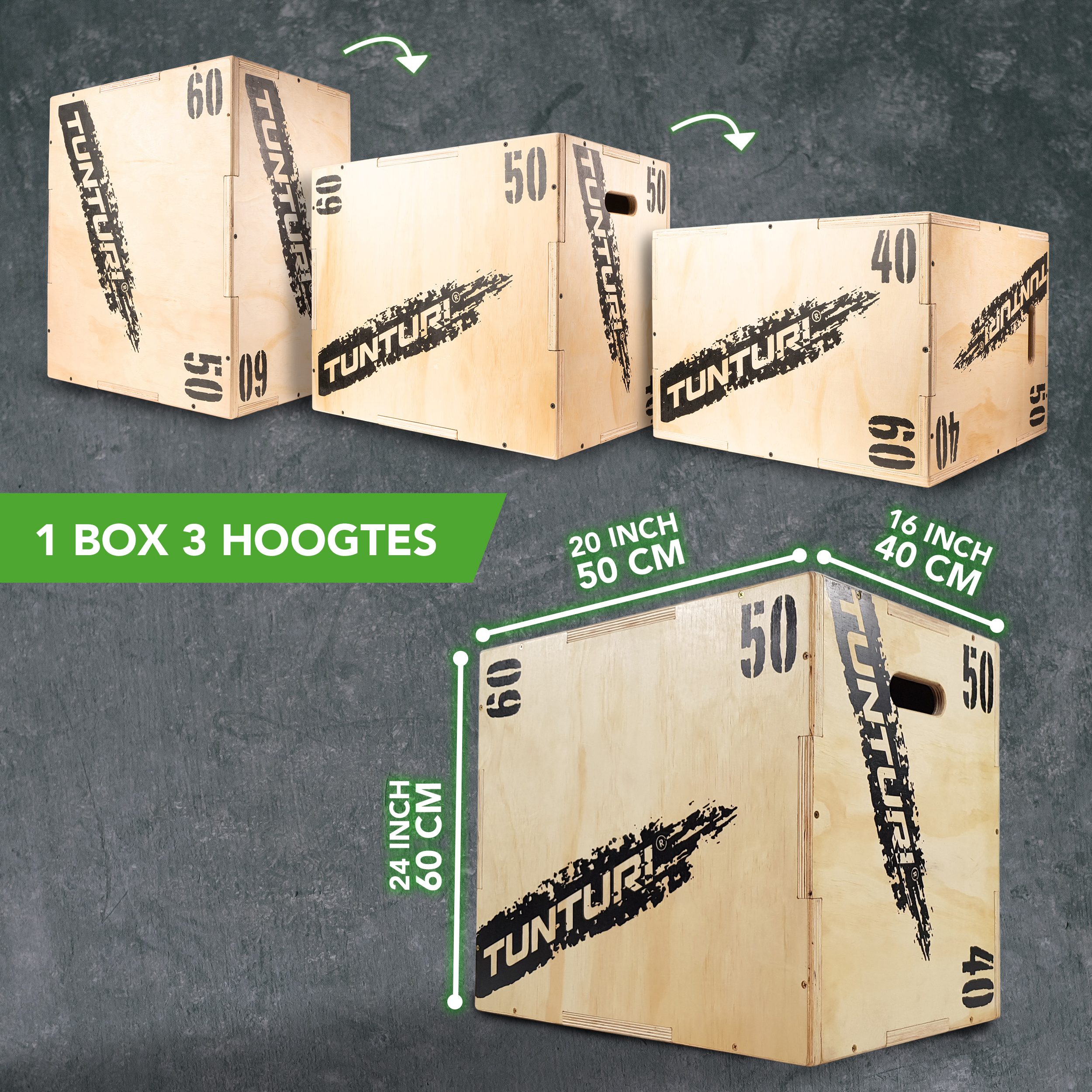 Tunturi Plyo Box - Wood 40/50/60cm - Zwart Tunturi Plyo Box - Wood 40/50/60cm - Zwart