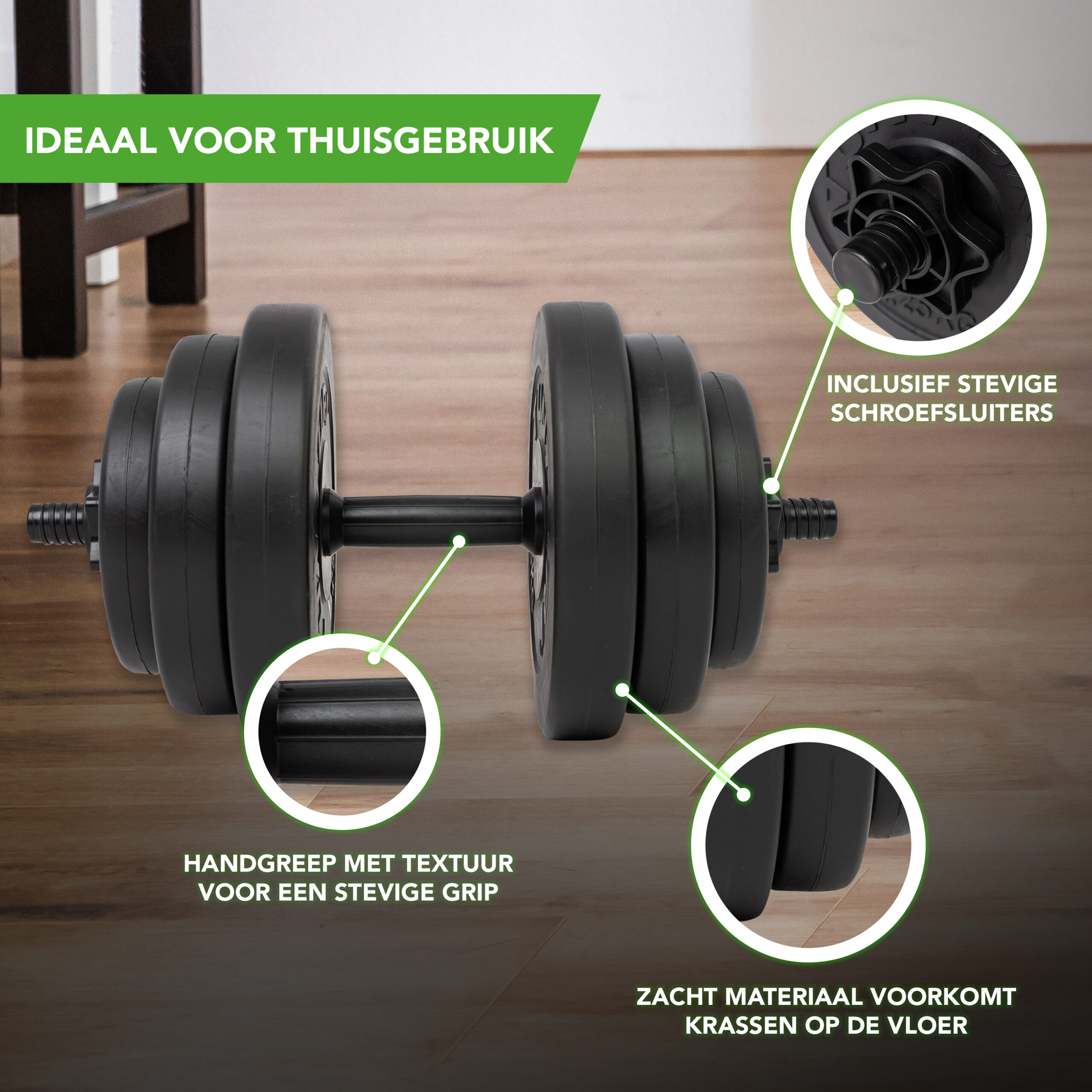Tunturi Dumbbell - Vinyl Dumbbellset 15kg - Zwart Tunturi Dumbbell - Vinyl Dumbbellset 15kg - Zwart