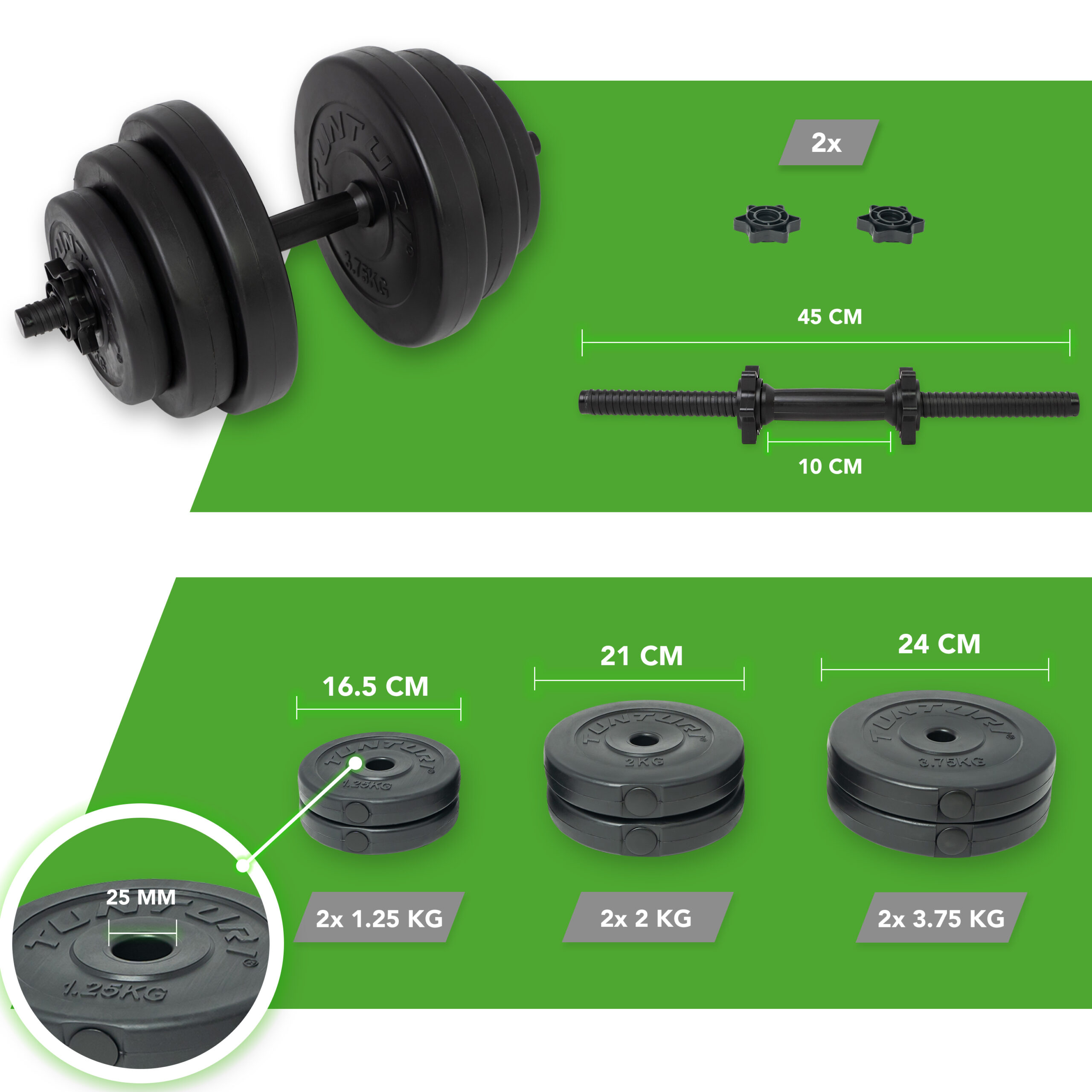 Tunturi Dumbbell - Vinyl Dumbbellset 15kg - Zwart Tunturi Dumbbell - Vinyl Dumbbellset 15kg - Zwart