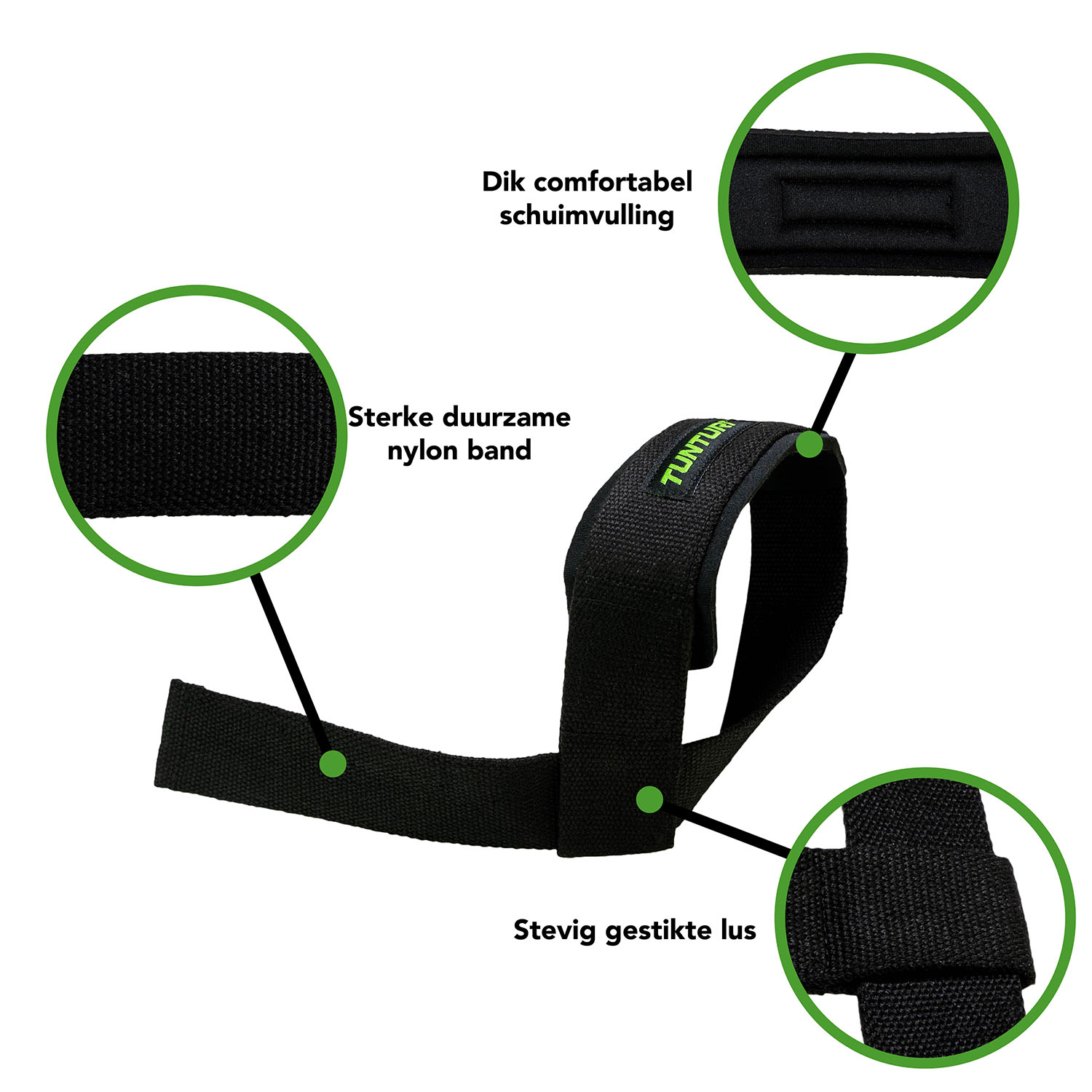 Tunturi Fitnessriem - Padded Power Lifting Straps - Zwart Tunturi Fitnessriem - Padded Power Lifting Straps - Zwart