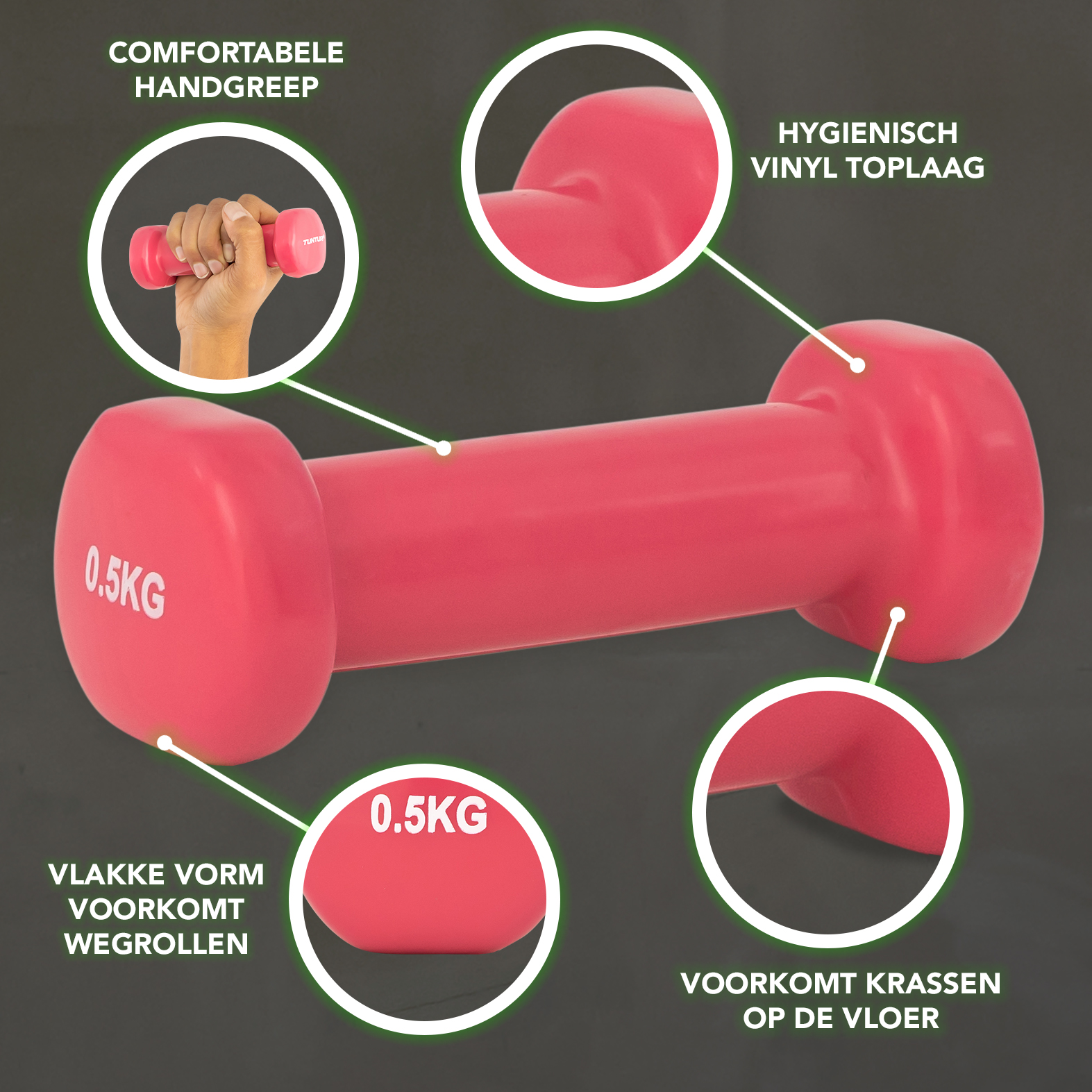 Tunturi Dumbell - Dumbell set 2 x 0,5 kg - Roze Tunturi Dumbell - Dumbell set 2 x 0,5 kg - Roze