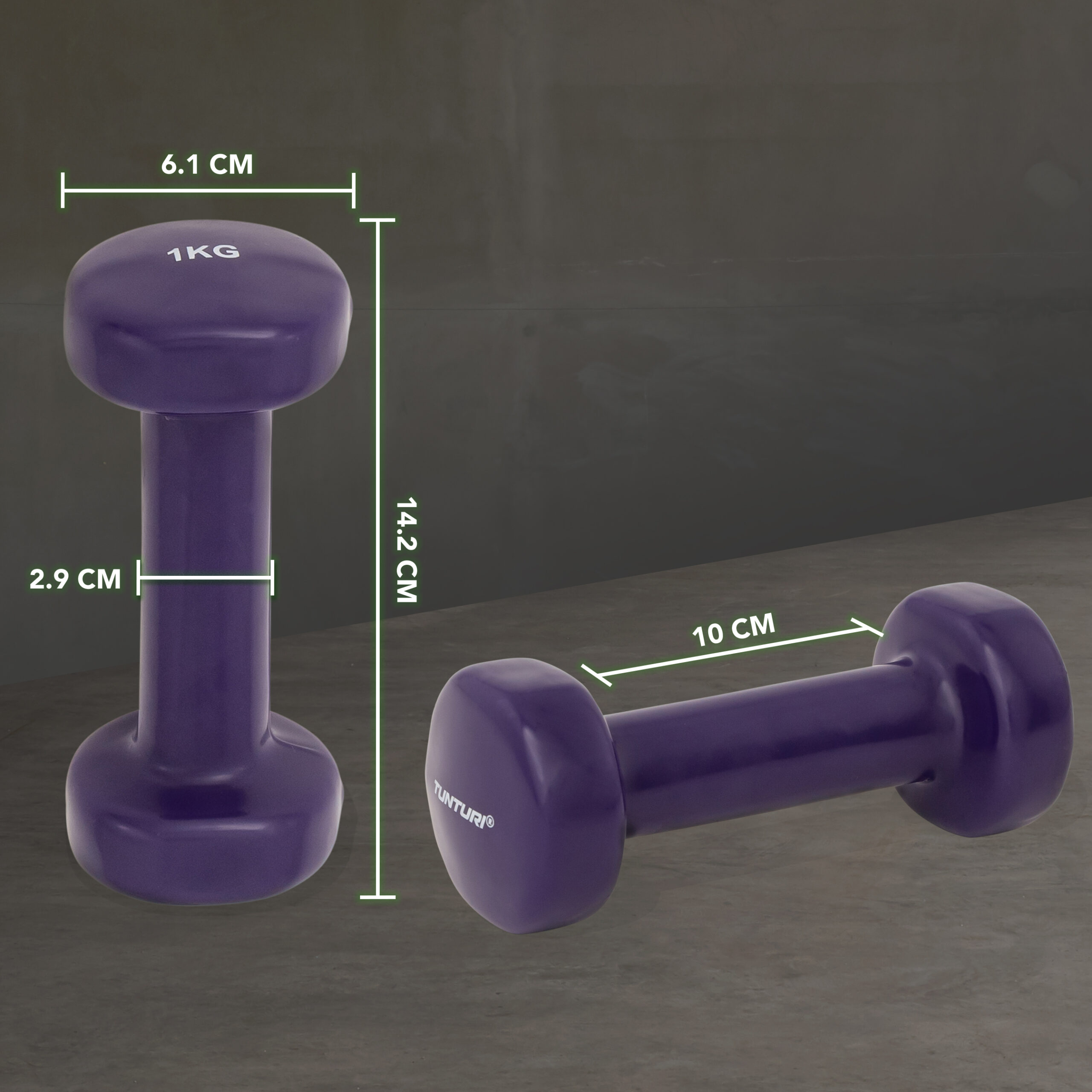 Tunturi Dumbbell - Vinyl Dumbbells 1,0kg - Paars Tunturi Dumbbell - Vinyl Dumbbells 1,0kg - Paars