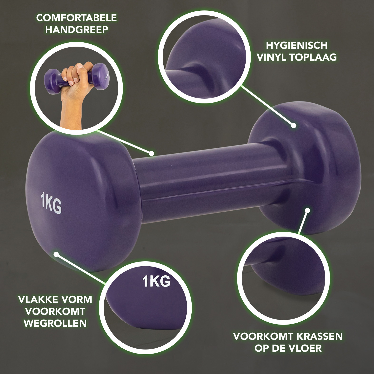 Tunturi Dumbbell - Vinyl Dumbbells 1,0kg - Paars Tunturi Dumbbell - Vinyl Dumbbells 1,0kg - Paars