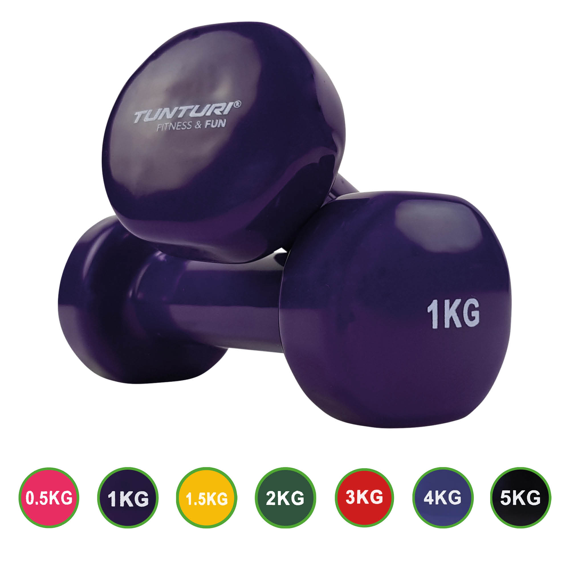 Tunturi Dumbbell - Vinyl Dumbbells 1,0kg - Paars Tunturi Dumbbell - Vinyl Dumbbells 1,0kg - Paars