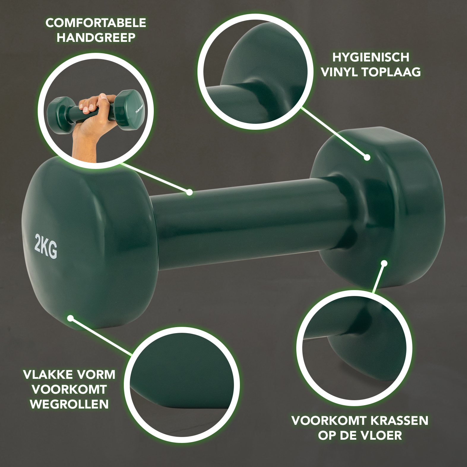 Tunturi Dumbbell - Dumbbell set 2,0kg - Groen Tunturi Dumbbell - Dumbbell set 2,0kg - Groen