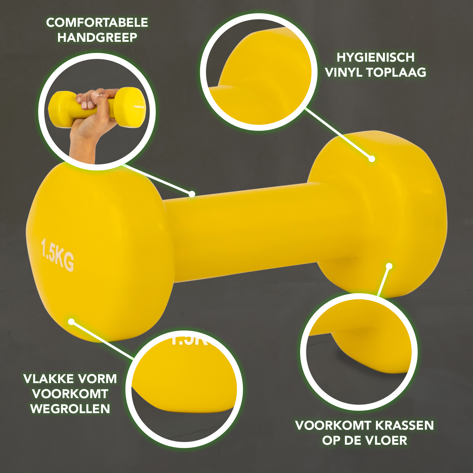 Tunturi Dumbbell - Dumbbell set 2 x 1,5 kg - Geel Tunturi Dumbbell - Dumbbell set 2 x 1,5 kg - Geel