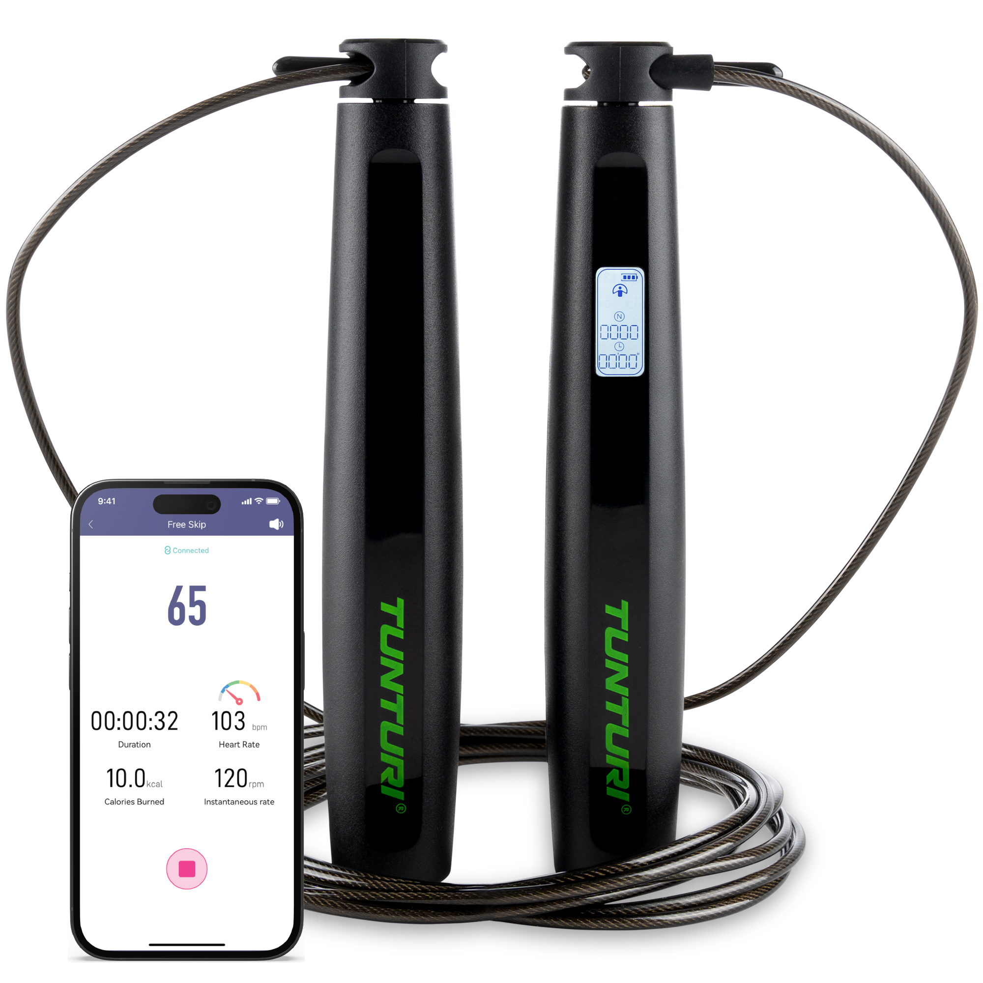 Tunturi Springtouw - Smart Jump Rope With Display And App - Zwart Tunturi Springtouw - Smart Jump Rope With Display And App - Zwart
