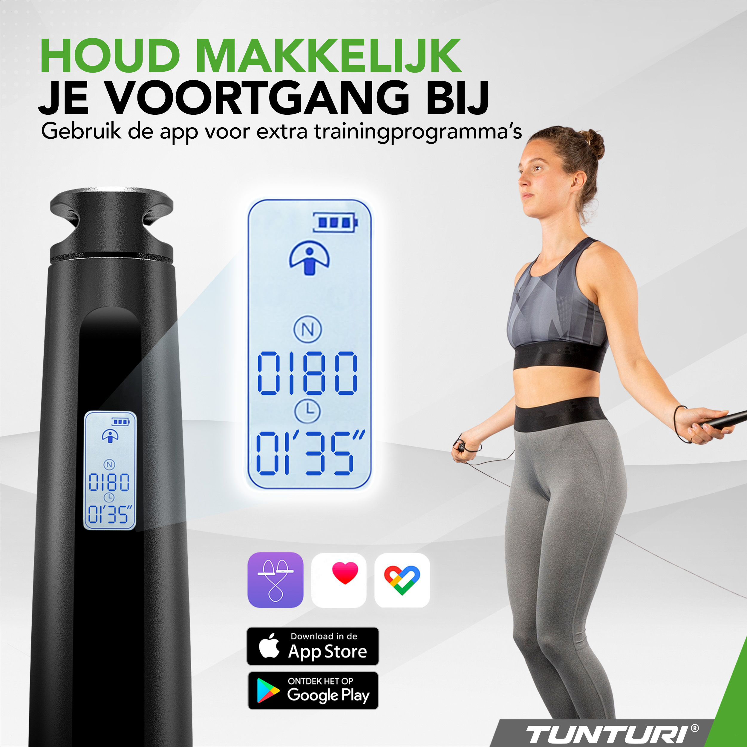 Tunturi Springtouw - Smart Jump Rope With Display And App - Zwart Tunturi Springtouw - Smart Jump Rope With Display And App - Zwart