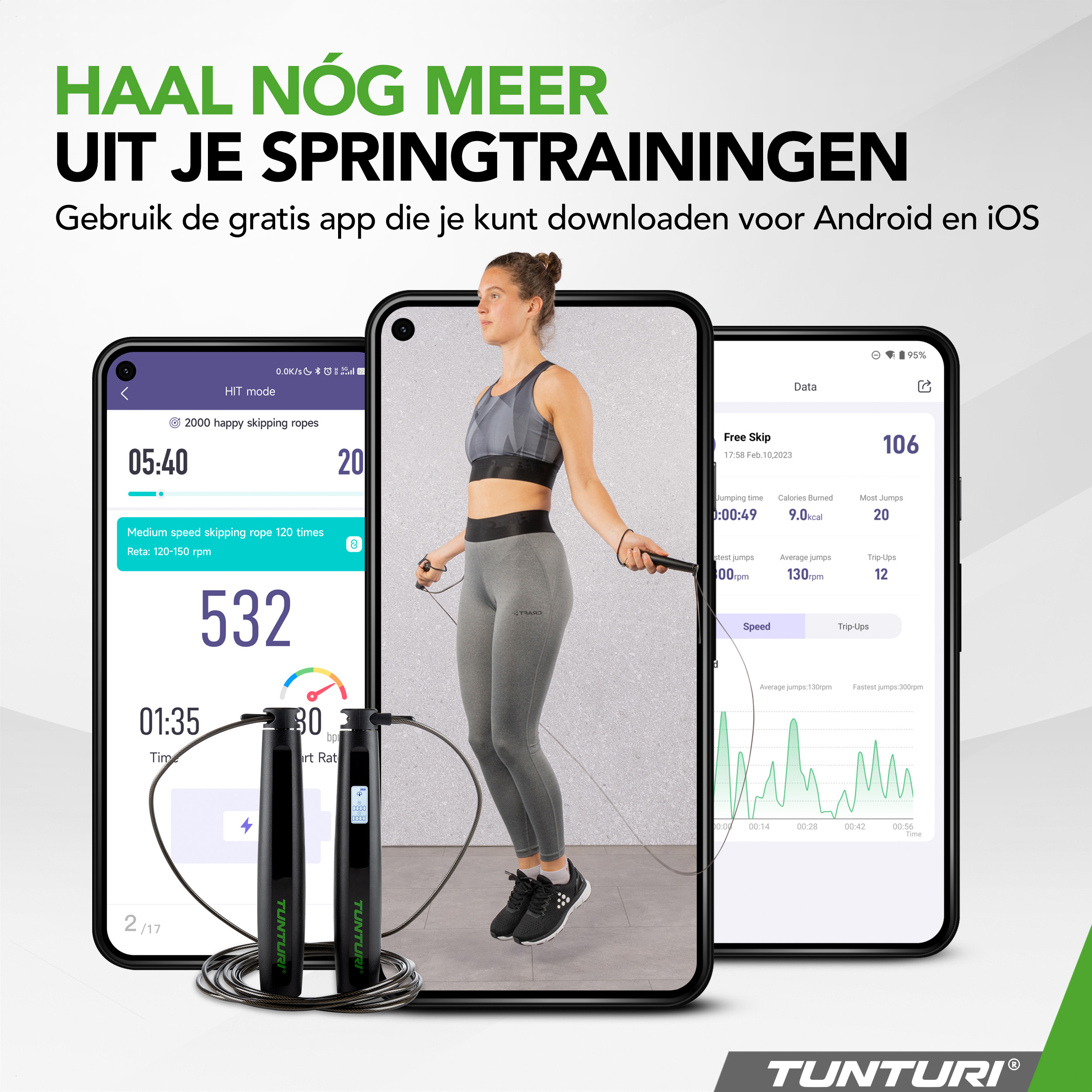 Tunturi Springtouw - Smart Jump Rope With Display And App - Zwart Tunturi Springtouw - Smart Jump Rope With Display And App - Zwart