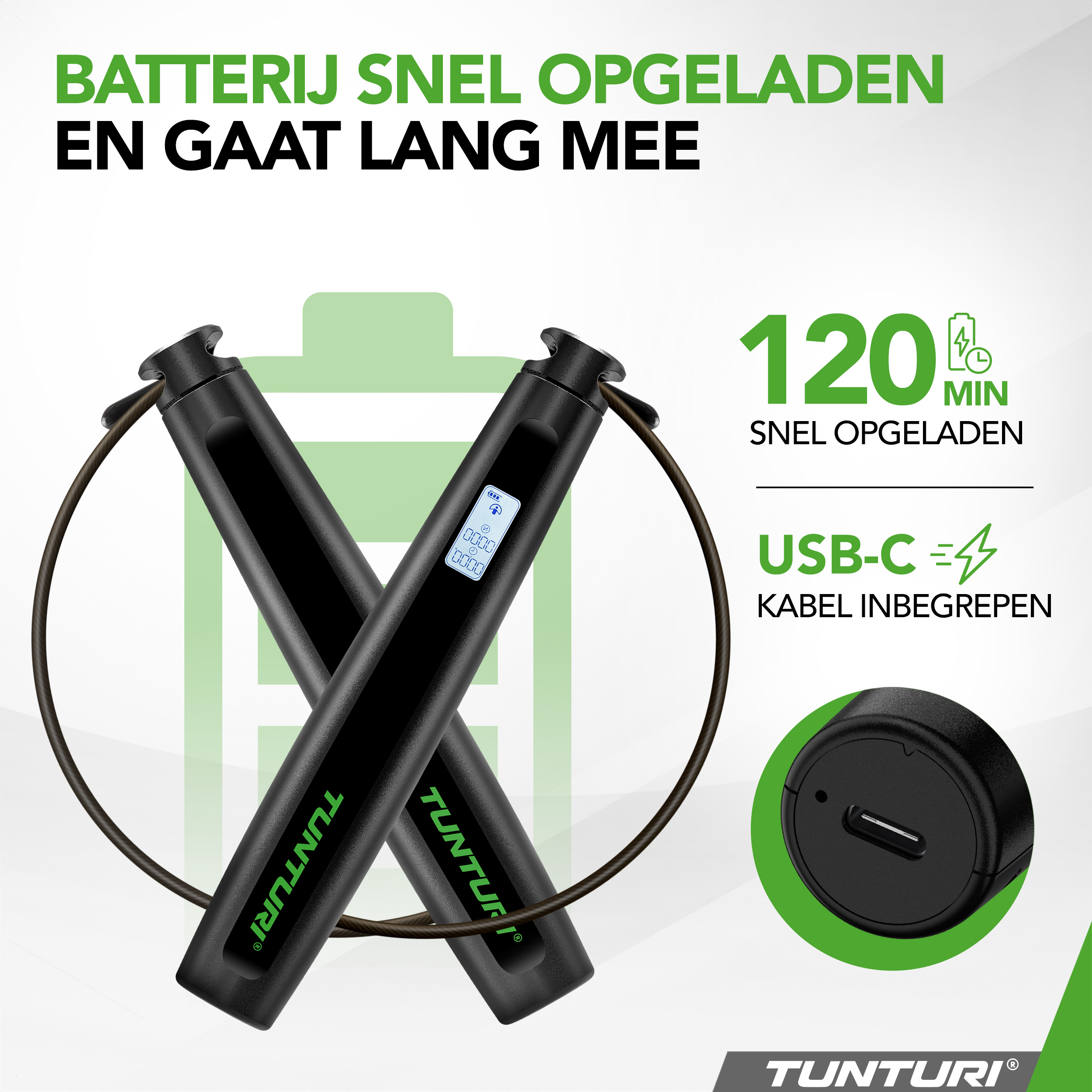 Tunturi Springtouw - Smart Jump Rope With Display And App - Zwart Tunturi Springtouw - Smart Jump Rope With Display And App - Zwart