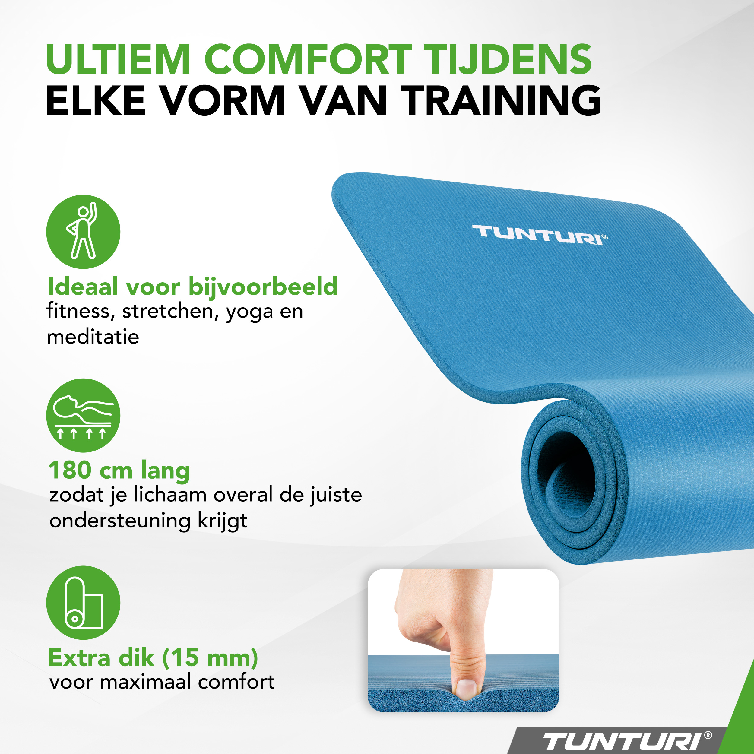 Tunturi Fitnessmat - NBR 180x60x1.5cm - Petrolblauw Tunturi Fitnessmat - NBR 180x60x1.5cm - Petrolblauw