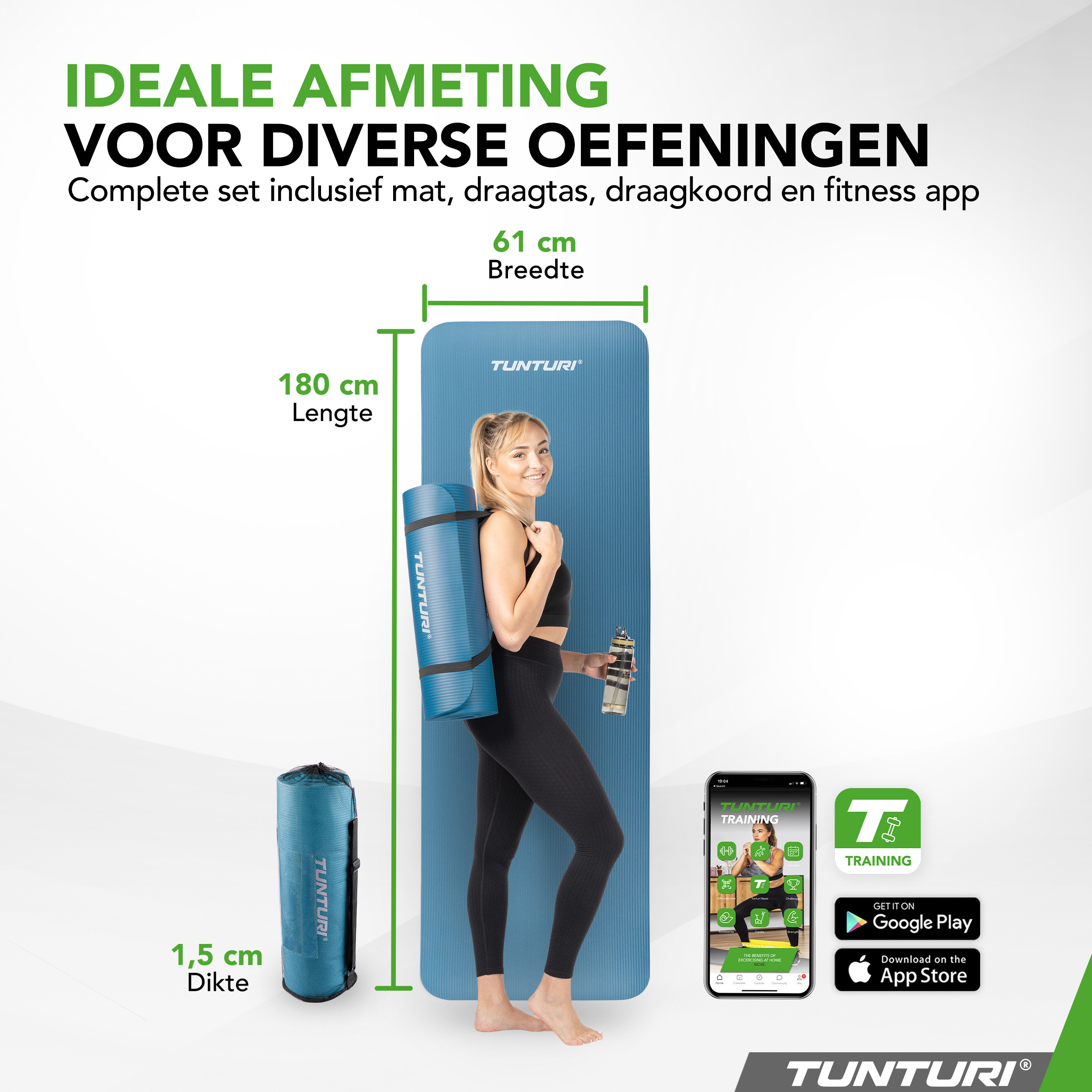 Tunturi Fitnessmat - NBR 180x60x1.5cm - Petrolblauw Tunturi Fitnessmat - NBR 180x60x1.5cm - Petrolblauw